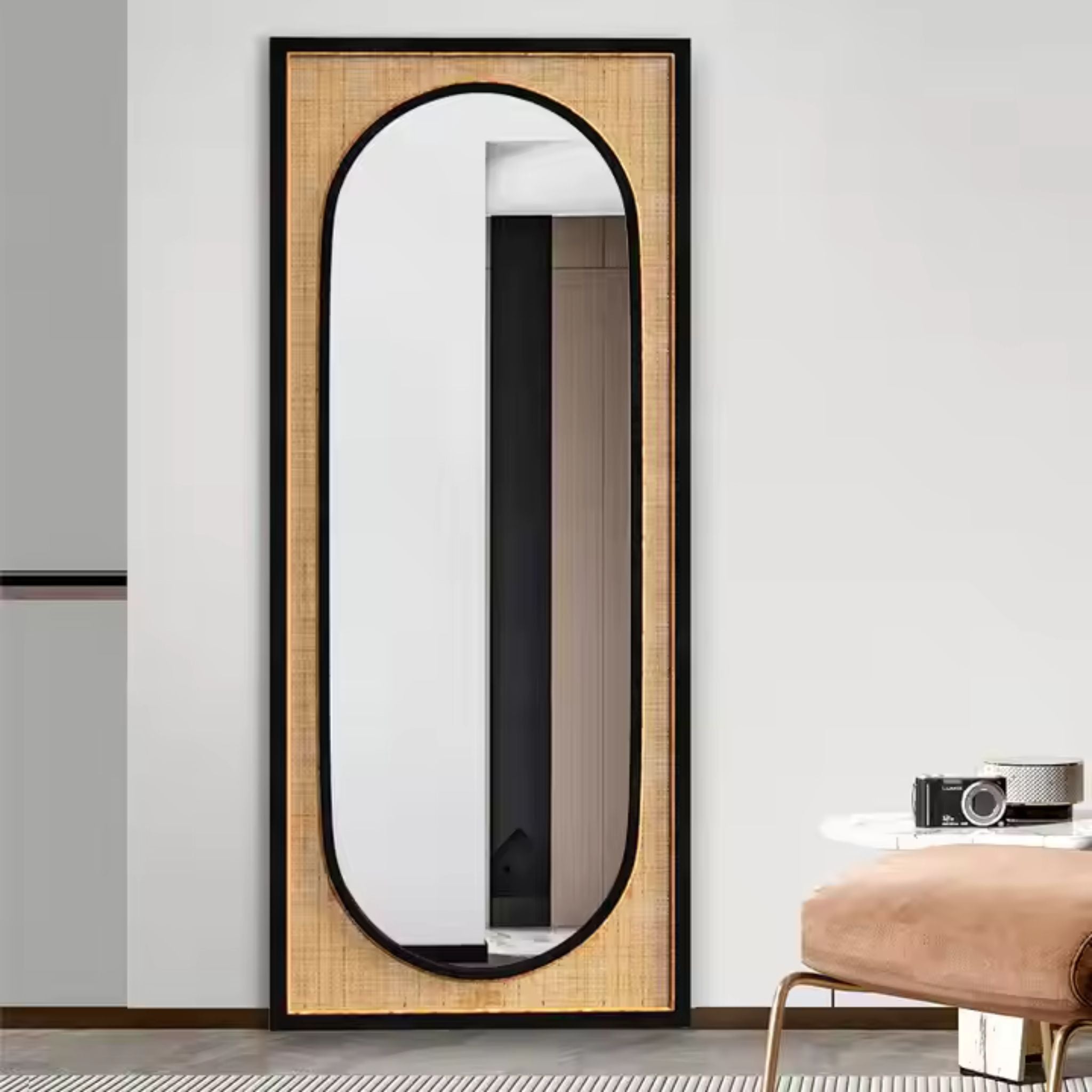 Cane Wall Mounted Rectangle Mirror | Modern Living Room Decorative  Mirror